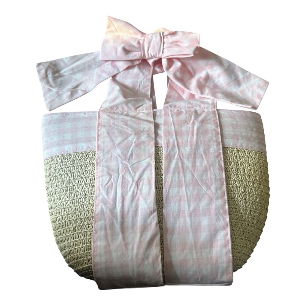 Pink and Cream Woven Bag with Decorative Bow - LIKE NEW NO TAGS